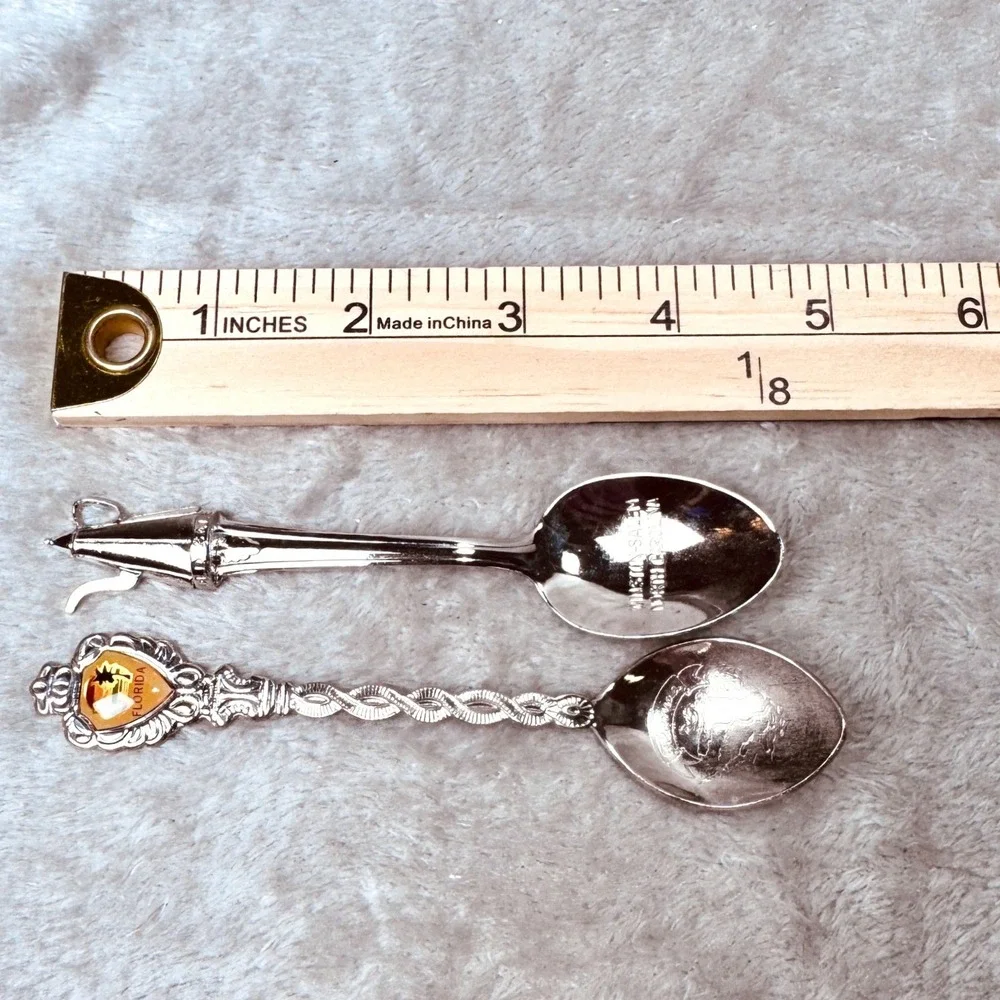 Vintage Souvenir Spoon Set Winston-Salem NC Teapot & Florida State Map Sunset